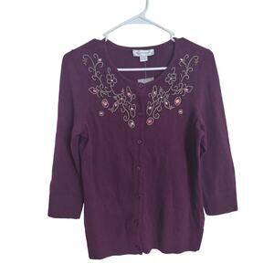 NWT! Christopher and banks Plum Color Jeweled Cardigan Size Small Classic